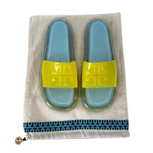 Tory Burch Bubble Jelly Slides Sandals Light Blue / Firefly Yellow Women's US10B